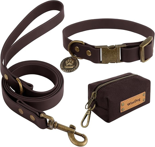 Wisedog Dog Collar and Leash Set Combo: Adjustable Pet Collars with Dog Leashes for Small Medium Large Dogs,Includes 1 Bonus of Poop Bag Holder (XL(Collar:16"- 25.5";Leash:6 ft), Brown) WisedogPetSupplies