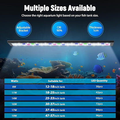 Aquarium Light for Fish Tank, Full Spectrum Aquarium LED Plant Light with Extendable Brackets, Suitable for 37-45 Inch Freshwater Tanks, White Blue Red Green Pink LEDs KINGDANS