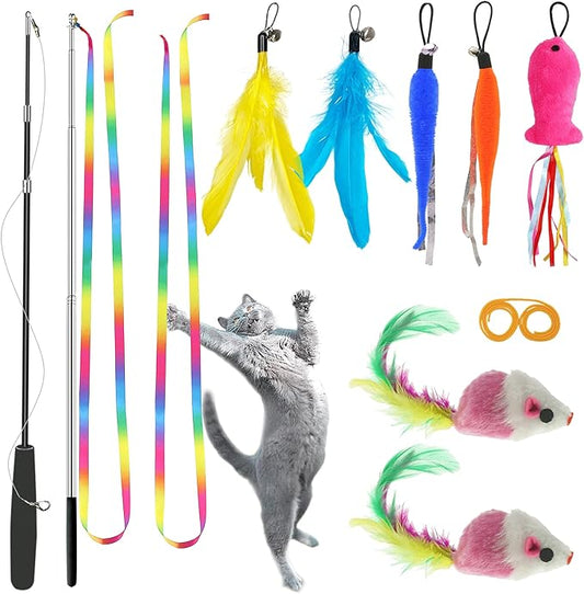 ZPH Cat Toys,Interactive Feather Variety Pack for Cats Wand Kitten Toy-Includ Cat Exercise Toy Fluffy Mouse Worms&Fish - PAWPICO