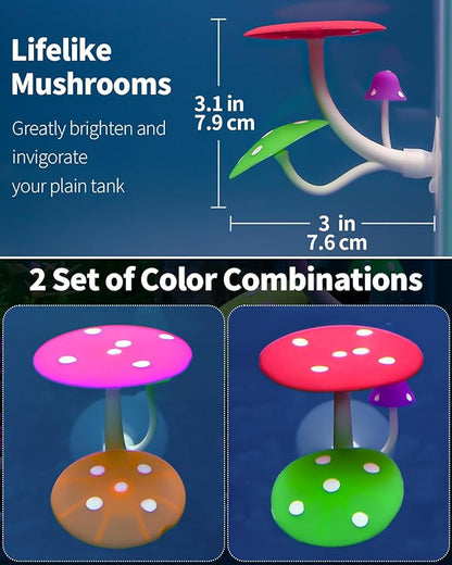 Uniclife Betta Mushroom Hammock Soft Aquarium Rest Bed Fish Breeding Playing Pad with Suction Cup Silicone Ornament Decoration Colorful Lifelike Decor for Fish Tank Landscape, 2 Pack UnicLife