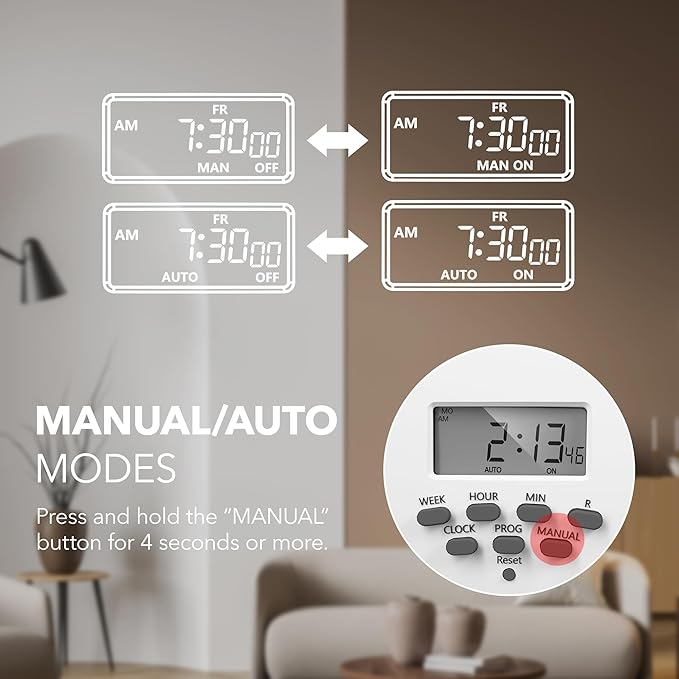 BN-LINK 8 Outlet Surge Protector with 7-Day Digital Timer (4 Outlets Timed, 4 Outlets Always On) - White BN-LINK