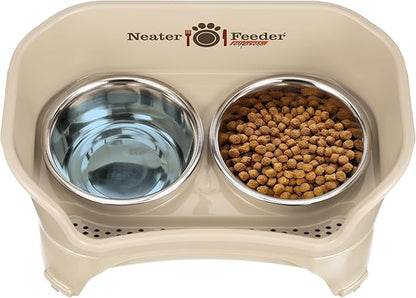 Neater Feeder - Express Model - Mess-Proof Dog Bowls (Medium/Large, Almond) – Made in USA – Elevated, No Spill, Non-Tip, Non-Slip, Raised Stainless Steel Food & Water Pet Bowls - PAWPICO