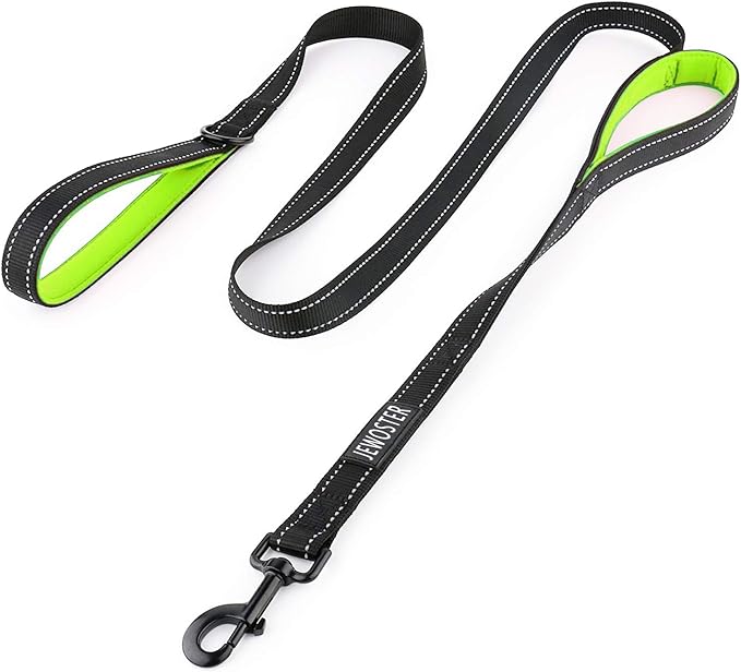 Heavy Duty Dog Leash - 2 Handles by Padded Traffic Handle for Extra Control, 6foot Long - Perfect for Medium to Large Dogs (6 ft, Black Green) JEWOSTER