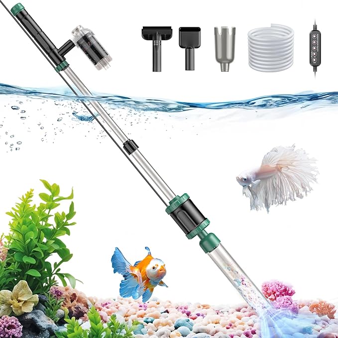 AKKEE Aquarium Vacuum Gravel Cleaner, 8 in 1 Multifunctional 36W Fish Tank Gravel Cleaner Vacuum for Water Changer Wash Sand Water Filter Circulation Aquarium Vacuum Cleaner Timed Off Waterproof AKKEE