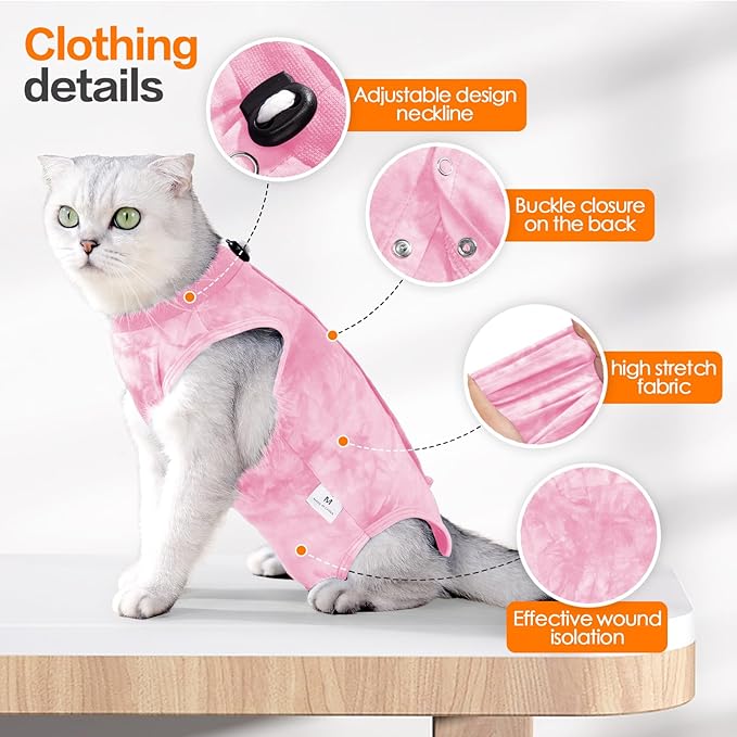 Cat Recovery Suit for Abdominal Wounds or Skin Diseases, Breathable Cat Surgery Recovery Suit E-Collar Alternative for Cats, After Surgery Wear Surgical Suit for Cats Anti Licking Wounds Kodervo
