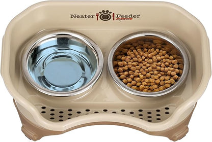 Neater Feeder - Express Model - Mess-Proof Dog Bowls (Small, Cappuccino) – Made in USA – Elevated, No Spill, Non-Tip, Non-Slip, Raised Stainless Steel Food & Water Pet Bowls - PAWPICO