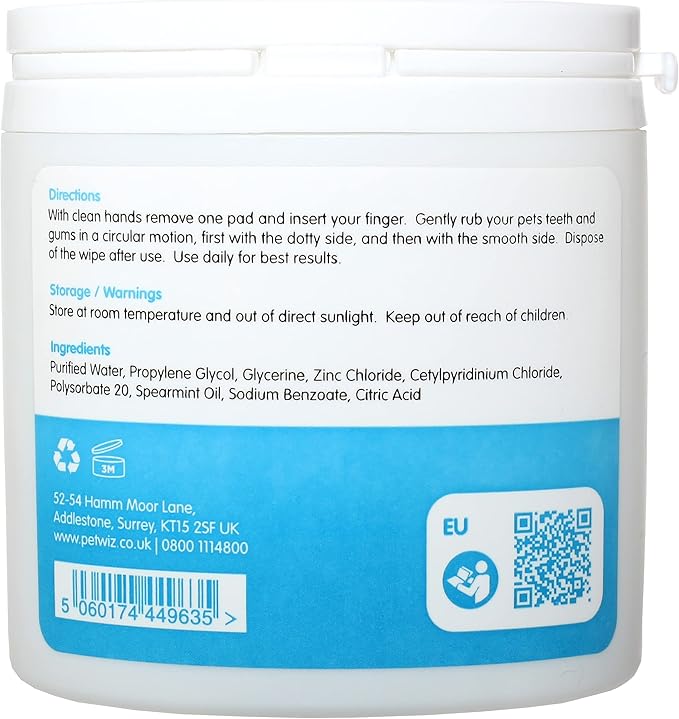 Dental Finger Wipes with Spearmint Oil for Dogs & Cats. Removes Plaque & Tartar, Care for Gums & No Rinsing Required. petwiz