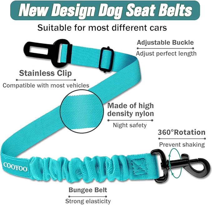 COOYOO Dog Seat Belt,3 Piece Set Retractable Dog Car Harness Adjustable Dog Seat Belt for Vehicle Nylon Pet Safety Seat Belts Heavy Duty & Elastic COOYOO