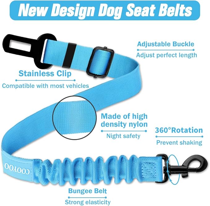 COOYOO Dog Seat Belt,3 Piece Set Retractable Dog Car Harness Adjustable Dog Seat Belt for Vehicle Nylon Pet Safety Seat Belts Heavy Duty & Elastic COOYOO