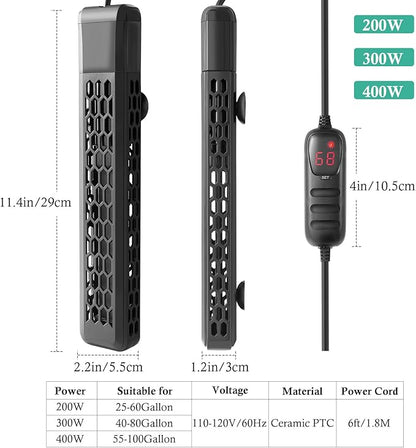 HITOP 200W Aquarium PTC Heater with Controller: Digital Heater for Fish Tank and Turtle Tank 25-60Gallon, Sturdy Heater with Removable Protective Cover HITOP-FocusonAquarium
