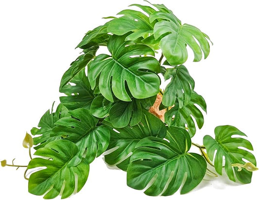 Woyrise Reptile Artificial Plants for Terrarium, Amphibian Habitat Decor Plant, Bearded Dragon Tank Decorations fit Gecko Lizard Chameleon Ball Python Snake Frog - Monstera Bush Woyrise