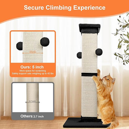 Cat Scratching Post 33 Inch Nature Sisal Cat Scratch Post for Indoor Cats, Large Cat Scratcher Protect Your Furniture, Black - PAWPICO