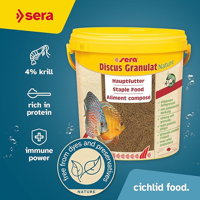 Sera Discus Granules Nature 10l (4,2kg/147,1 oz) | Main Feed for All Discus & Ornamental Fish | Rich in Aquatic Proteins & Minerals | No Dyes or Preservatives | Boosts Growth, Health & Fertility Sera