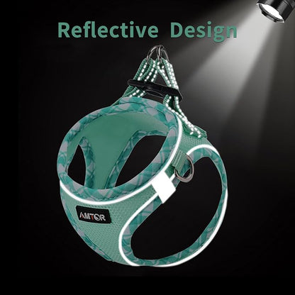 AMTOR Small Dog Harness with Leash Set, No Escape Easy Walk Puppy Harnesses for Training Walking, Step-in Reflective Soft Dogs Vest for XS S Medium Extra-Small Large Sized Dog(Green,XL) AMTOR