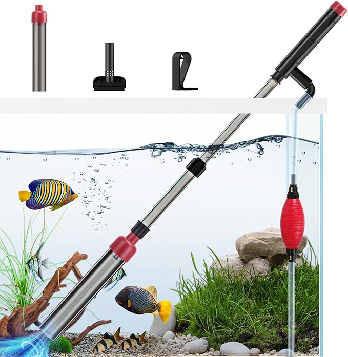 Aquarium Siphon Vacuum Cleaner: 4 in 1 Manual Fish Tank Vacuum Cleaning Tools for Water Change, Sand Cleaning and Remove Dirt, Fish Tank Cleaner Vacuum with Adjustable Length Suness