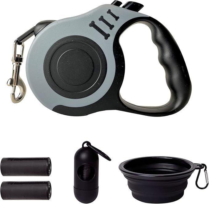 Retractable Dog Leash Automatic Telescopic Tractor Dog Tape, Pet Tape 10/16 FT Durable and Convenient, with Folding Bowl, Dispenser, Rubbish Bags, Suitable for Small and Medium Dogs LIEVUIKEN