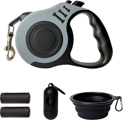 Retractable Dog Leash Automatic Telescopic Tractor Dog Tape, Pet Tape 10/16 FT Durable and Convenient, with Folding Bowl, Dispenser, Rubbish Bags, Suitable for Small and Medium Dogs LIEVUIKEN