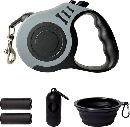 Retractable Dog Leash Automatic Telescopic Tractor Dog Tape, Pet Tape 10/16 FT Durable and Convenient, with Folding Bowl, Dispenser, Rubbish Bags, Suitable for Small and Medium Dogs LIEVUIKEN