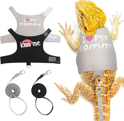 2 Pack Bearded Dragon Harness and Leash Set, Escape Proof Adjustable Lizard Reptiles Harness Cute Lizard Reptile Small Animal Harness Clothes with 5FT Leash for Walking Outdoor PETKNOWS