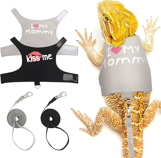 2 Pack Bearded Dragon Harness and Leash Set, Escape Proof Adjustable Lizard Reptiles Harness Cute Lizard Reptile Small Animal Harness Clothes with 5FT Leash for Walking Outdoor PETKNOWS