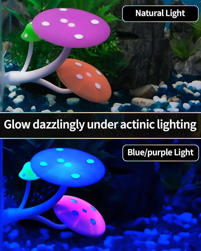 Uniclife Betta Mushroom Hammock Soft Aquarium Rest Bed Fish Breeding Playing Pad with Suction Cup Silicone Ornament Decoration Colorful Lifelike Decor for Fish Tank Landscape, 2 Pack UnicLife