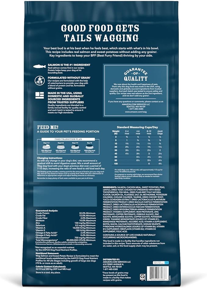 Amazon Brand - Wag Dry Dog Food Salmon & Sweet Potato, Grain Free 24 lb Bag - PAWPICO