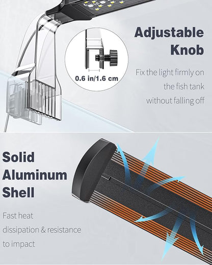 Pawfly Aquarium LED Light 24/7 Fish Tank Light with Full Spectrum Brilliant White Blue Red Green Lights Multi-Colored LEDs with D/N Mode Single Color Effects Timer and Adjustable Brightness Pawfly