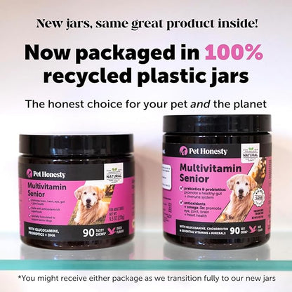 Pet Honesty Senior Dog Multivitamin - Essential Dog Vitamins and Supplements - Glucosamine, Probiotics, Omega Fish Oil for Dogs Health & Heart- Dogs Vitamins Health Supplies (Duck 90 ct) PetHonesty