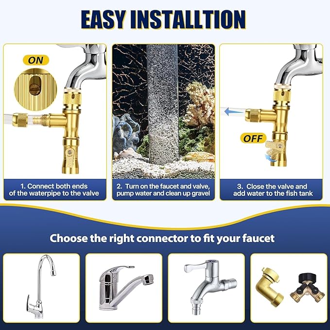 GADFISH Gravel Vacuum for Aquarium Water Changer Fish Tank Cleaning Tools, Siphon Universal Quick Pump Aquarium Water Changing (50ft) GADFISH