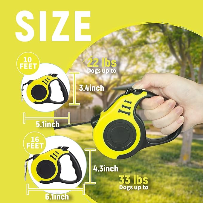 Retractable Dog Leash Automatic Telescopic Tractor Dog Tape, Pet Tape 10/16 FT Durable and Convenient, with Non-Slip Handle, Suitable for Small and Medium-Sized Dogs Yellow LIEVUIKEN