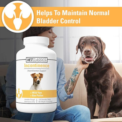 Vet Classics Bladder, Incontinence Support Dog Supplement – Supports Bladder Health for Dogs, Helps With Pet Incontinence – Includes Phytoestrogens, Botanicals – Chewable Tablets – 120 Ct. Vet+Classics