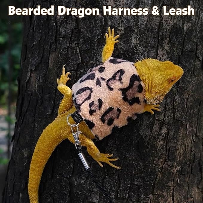Bearded Dragon Harness and Leash Set - Adjustable Lizard Traction Rope Escape Proof Outdoor Walking Training Leash Reptile Halloween Costume Accessories for Bearded Dragon Lizard Small Pets (Brown) SEZDEKI