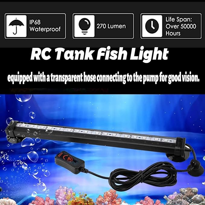 HCDMRE LED Aquarium Light, Multi-Color Fish Tank Light with Remote Control, 16 Colors and 4 Modes, IP68 Waterproof,Underwater Submersible LED Lights,67cm/26.4" PAWPICO