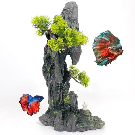 Tall Aquarium Mountain View Stone Decorations Aquarium Ornament Rock Cave Landscape Artificial Mountain Hill View Fish Tank Caves for Betta Hiding Reptile Aquarium Supply VMCN
