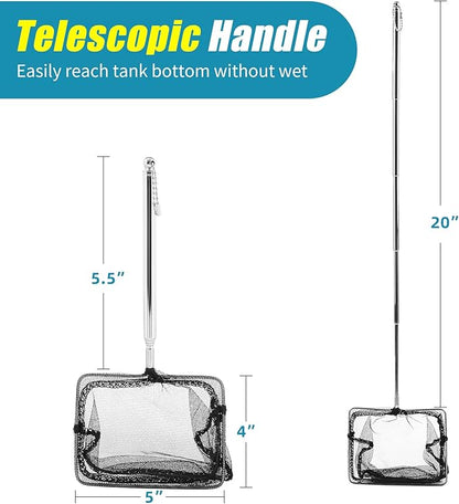 AQUANEAT Fish Net Aquarium,Fish Tank Net,Aquarium Net with Extendable Long Handle (5 Inch) Aquaneat