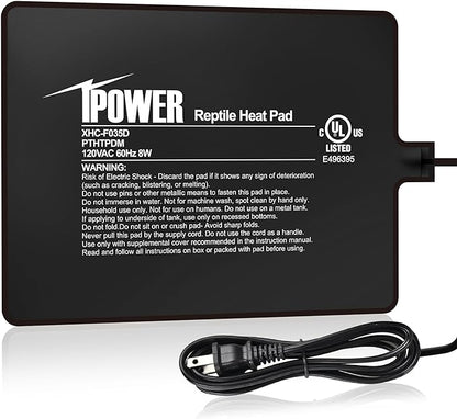iPower Reptile Heat Pad 6X8 Inch 8W Under Tank Terrarium Warmer Heating Mat for Turtle, Lizard, Frog, Snake, Reptile, and Other Small Animals iPower
