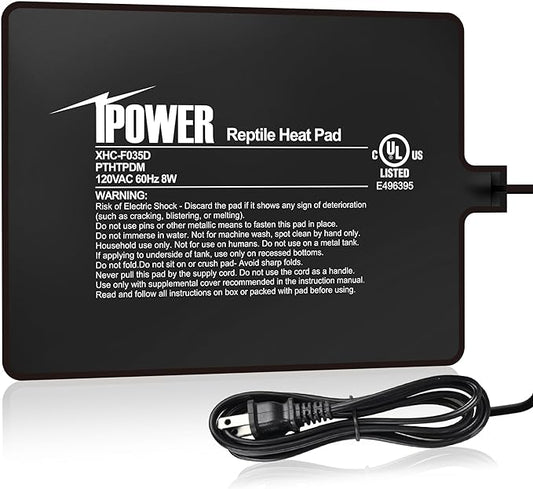 iPower Reptile Heat Pad 6X8 Inch 8W Under Tank Terrarium Warmer Heating Mat for Turtle, Lizard, Frog, Snake, Reptile, and Other Small Animals iPower