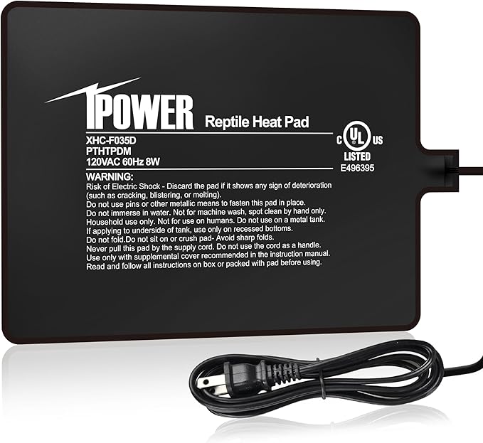 iPower Reptile Heat Pad 6X8 Inch 8W Under Tank Terrarium Warmer Heating Mat for Turtle, Lizard, Frog, Snake, Reptile, and Other Small Animals iPower