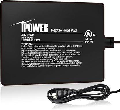 iPower Reptile Heat Pad 6X8 Inch 8W Under Tank Terrarium Warmer Heating Mat for Turtle, Lizard, Frog, Snake, Reptile, and Other Small Animals iPower