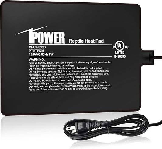 iPower Reptile Heat Pad 6X8 Inch 8W Under Tank Terrarium Warmer Heating Mat for Turtle, Lizard, Frog, Snake, Reptile, and Other Small Animals iPower