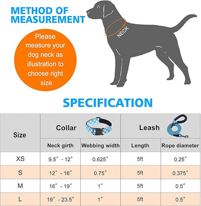 Reflective Dog Collar Padded with Soft Neoprene Breathable Adjustable Nylon Dog Collars for Small Medium Large Dogs (Large (Pack of 1), Vivid Blue Plaid Collar+Leash) ladoogo
