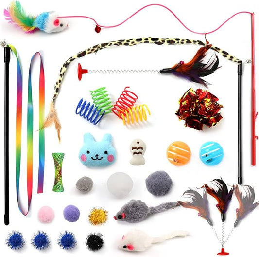 Kitten Toys Cat Toys Assortments, 26 Packs Cat Toys Variety Pack for Kitty, Cat Wand Toy, Cat Feather Toys, Cat Balls with Bells, Cat Mouse Toy, Catnip Toys for Indoor Cats - PAWPICO