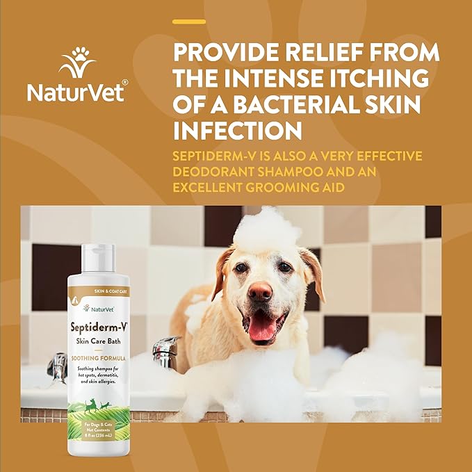 NaturVet Septiderm-V Skin Care Bath Wash for Dogs & Cats – Pet Health Supplement for Dermatitis, Dog Skin Allergies, Itching, Hot Spots – Pet Shampoo, Grooming Aid – 8 Oz. NaturVet