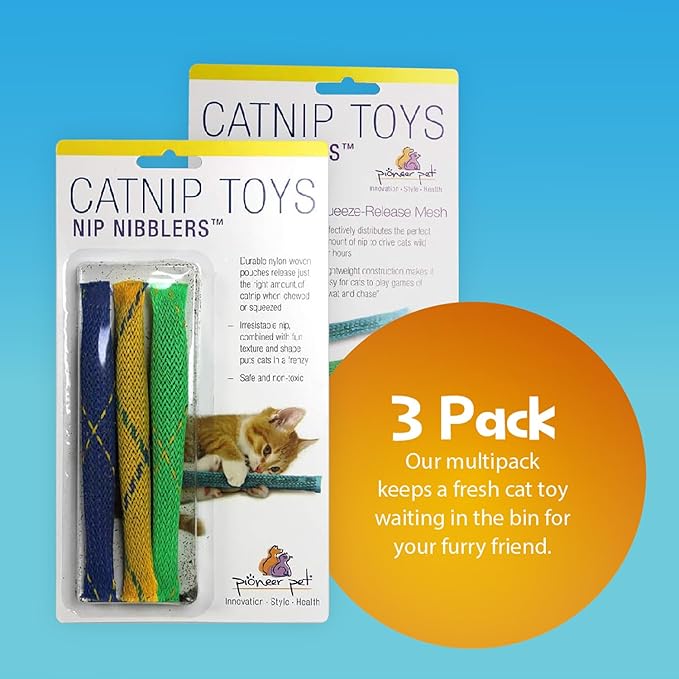 Pioneer Pet Nip Nibblers Catnip Toy – 3 Pack – Catnip Filled Toys For Indoor Cats -Teething Toy For Kittens That Bite And Chew - PAWPICO
