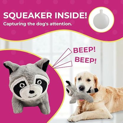 Raccoon in Tree Hide and Seek Dog Toy for Small and Medium Size Dogs, Plush Raccoon Inside Trunk Dog Toy with Squeaker, Interactive Burrow Dog Toy (Tree with Raccoons, Small) - PAWPICO