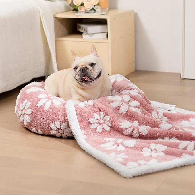 Donut Dog Beds for Small Dogs, Calming Round Cat Beds for Indoor Cats, Cute 3D Textured Flower Pet Bed with Removable Washable Cover and Anti-Slip Bottom（Pink，20"） - PAWPICO