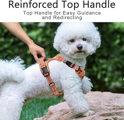 Timos Dog Harness, No Pull Dog Harness 3 Snap Buckles Adjustable Reflective No Choke Pet Vest for Small Dog with Soft Padded Control Training Handle for Outdoor Training,Flower Orange, XS Timos