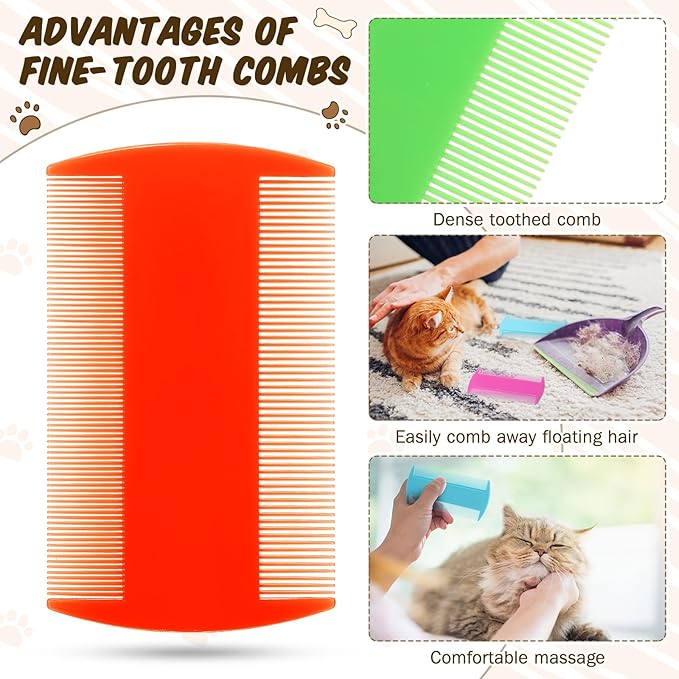 Hushee 100 Pcs Flea and Tick Grooming Tool - Double Sided Comb for Small Pets, Kittens and Puppies (5 Colors) Hushee