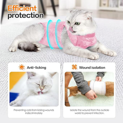 Cat Recovery Suit for Abdominal Wounds or Skin Diseases, Breathable Cat Surgery Recovery Suit E-Collar Alternative for Cats, After Surgery Wear Surgical Suit for Cats Anti Licking Wounds Kodervo