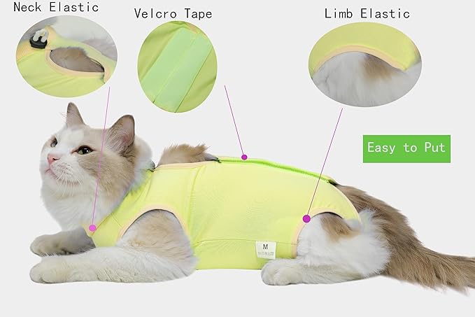 Cat Recovery Suit Female Kitten Cat Onesie for Cats After Surgery Female Spay Surgical Abdominal Wound Skin Diseases Cone Collar Soft Alternative Wear (Yellow, S) Acoutpet